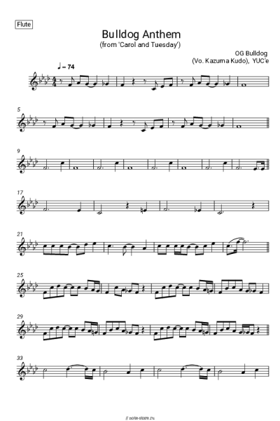 Ноты, аккорды YUC'e, OG Bulldog (Vo. Kazuma Kudo) - Bulldog Anthem (from 'Carol and Tuesday')