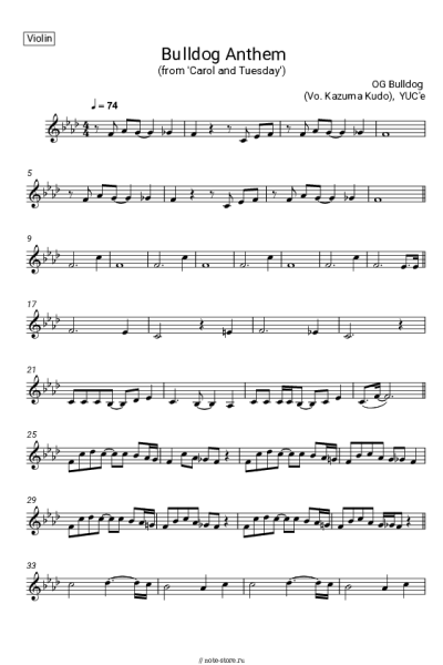 Ноты, аккорды YUC'e, OG Bulldog (Vo. Kazuma Kudo) - Bulldog Anthem (from 'Carol and Tuesday')