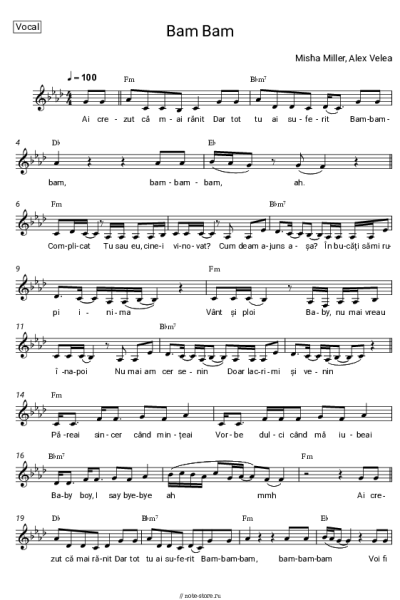 Ноты, аккорды Misha Miller, Alex Velea - Bam Bam