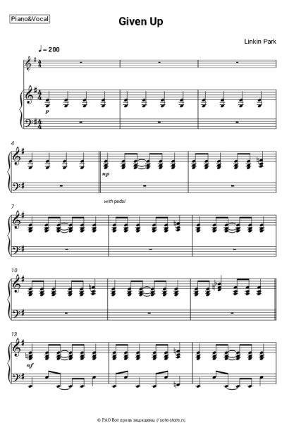 Ноты, аккорды Linkin Park - Given Up