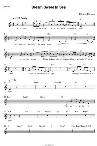 Ноты, аккорды Miracle Musical - Dream Sweet In Sea Major