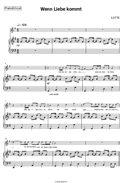 Ноты, аккорды LOTTE - Wenn Liebe kommt