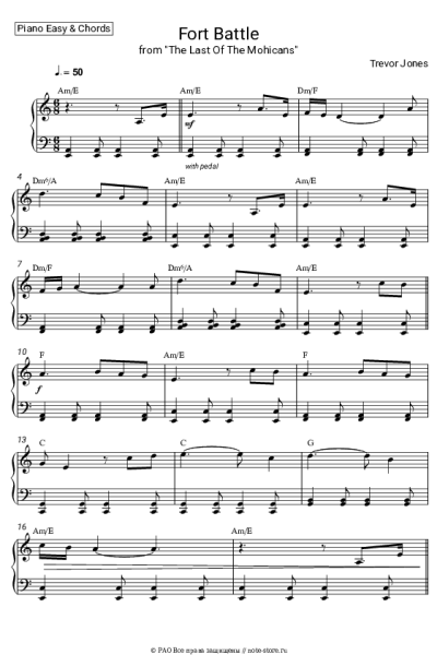 Ноты, аккорды Trevor Jones - Fort Battle (From 'The Last Of The Mohicans')