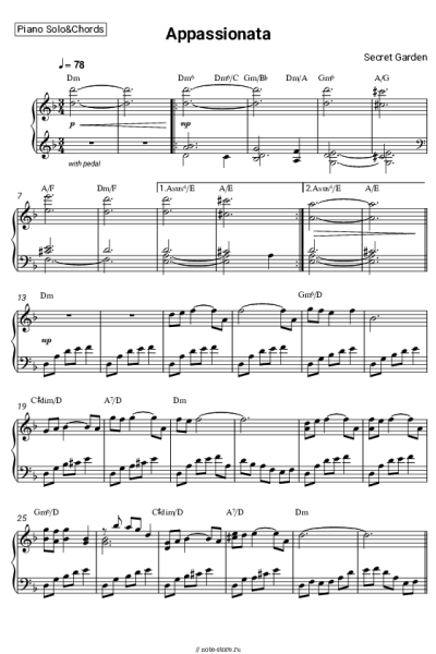 Ноты, аккорды Secret Garden - Appassionata