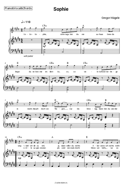 Ноты, аккорды Gregor Hägele - Sophie