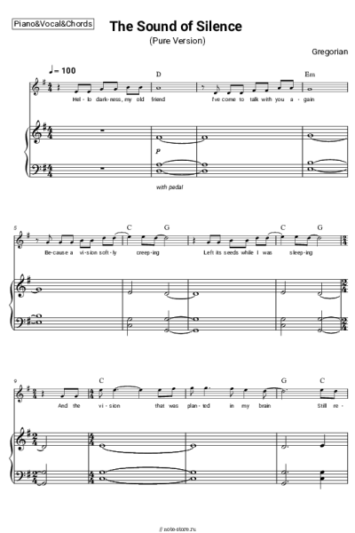 Ноты, аккорды Gregorian - The Sound of Silence (Pure Version)