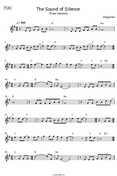Ноты, аккорды Gregorian - The Sound of Silence (Pure Version)