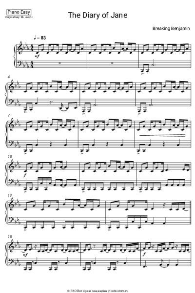 Ноты, аккорды Breaking Benjamin - Diary Of Jane