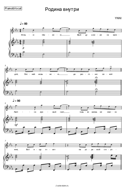 Ноты, аккорды Ynni - Родина внутри
