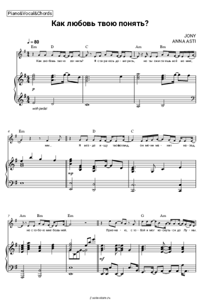 Ноты, аккорды JONY, ANNA ASTI - Как любовь твою понять?