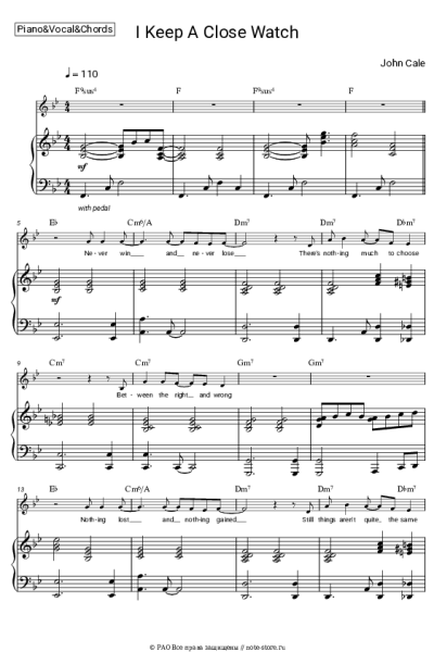 Ноты, аккорды John Cale - I Keep a Close Watch