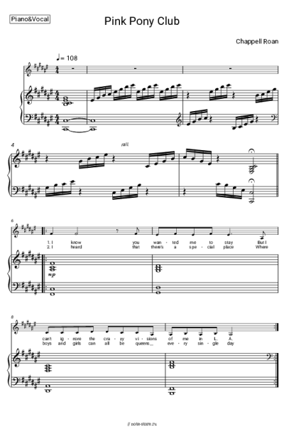 Ноты, аккорды Chappell Roan - Pink Pony Club