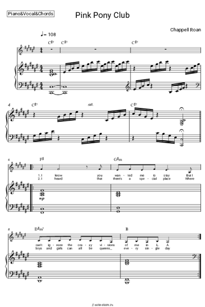 Ноты, аккорды Chappell Roan - Pink Pony Club
