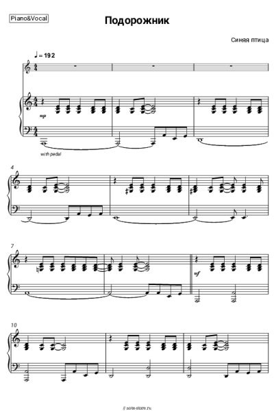 Ноты, аккорды Синяя птица - Подорожник