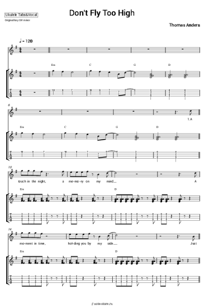Ноты, аккорды Thomas Anders - Don’t Fly Too High