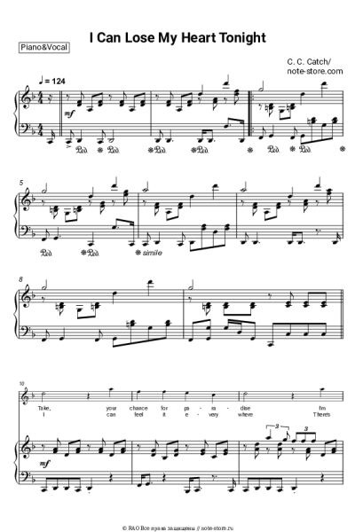 Ноты, аккорды C. C. Catch - I Can Lose My Heart Tonight