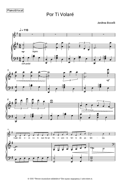 Ноты, аккорды Andrea Bocelli - Por Ti Volaré (Con Te Partiro)