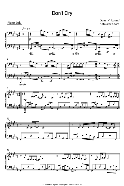 Ноты, аккорды Guns N' Roses - Don't Cry