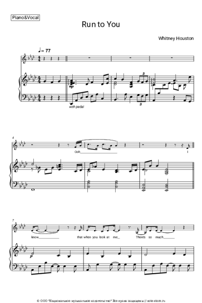 Ноты, аккорды Whitney Houston - Run to You