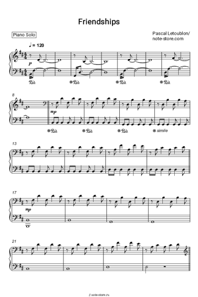 Ноты, аккорды Pascal Letoublon - Friendships