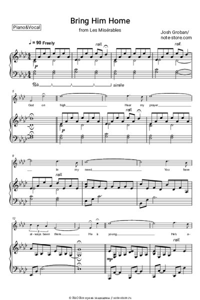 Ноты, аккорды Josh Groban, Claude-Michel Schönberg - Bring him home (Les Misérables)