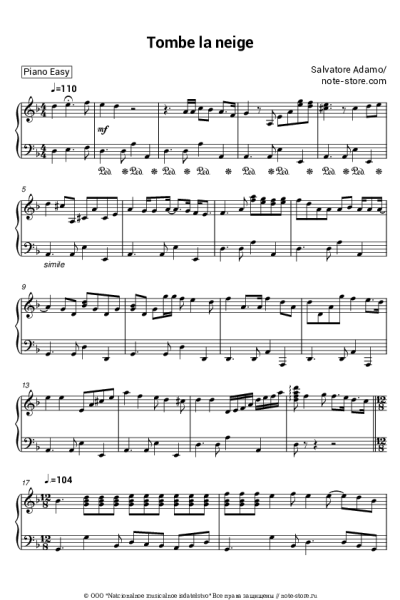 Ноты, аккорды Salvatore Adamo - Tombe la neige