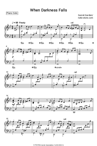 Ноты, аккорды Secret Garden - When Darkness Falls