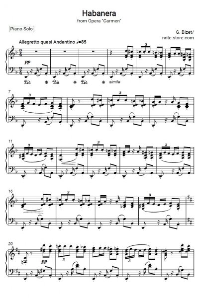 Ноты, аккорды Жорж Бизе - Хабанера (из оперы Кармен)