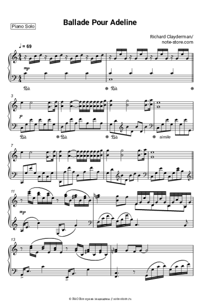 Ноты, аккорды Richard Clayderman - Ballade Pour Adeline