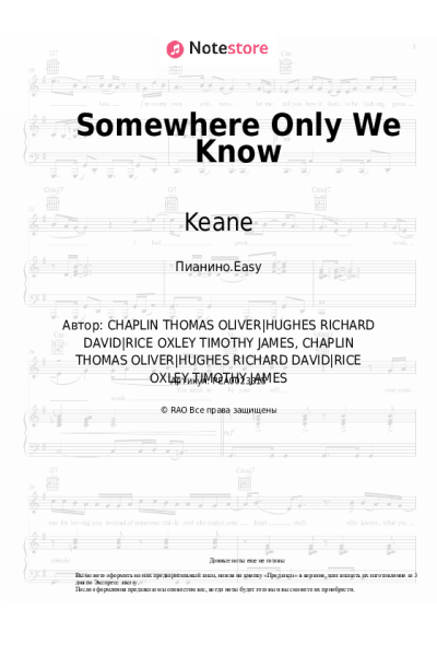 Ноты, аккорды Keane - Somewhere Only We Know