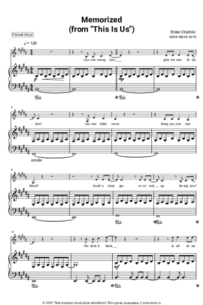 Ноты, аккорды Blake Stadnik - Memorized (From This Is Us)