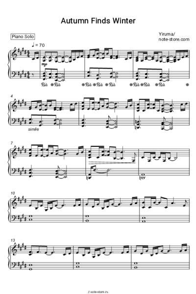 Ноты, аккорды Yiruma - Autumn Finds Winter