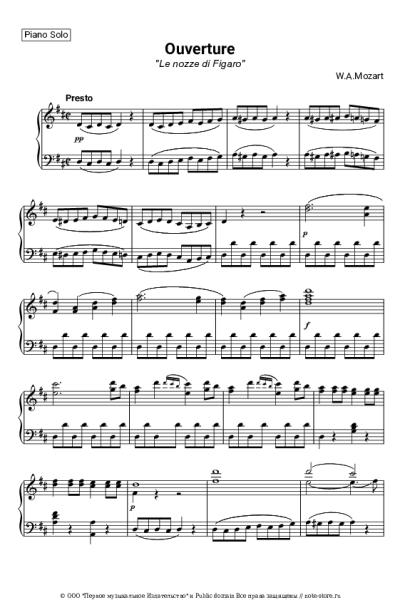 Ноты, аккорды Вольфганг Амадей Моцарт - Le nozze di Figaro, K. 492, Overture
