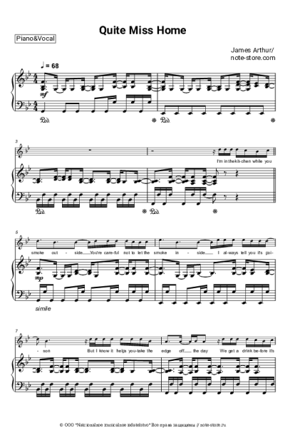 Ноты, аккорды James Arthur - Quite Miss Home