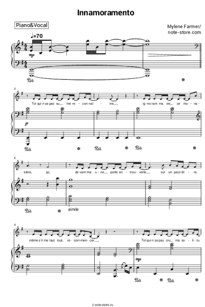 Ноты, аккорды Mylene Farmer - Innamoramento