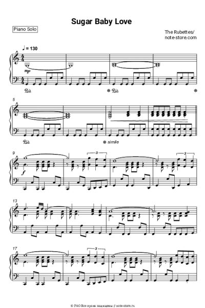 Ноты, аккорды The Rubettes - Sugar Baby Love