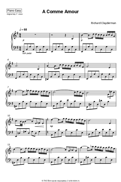 Ноты, аккорды Richard Clayderman - A Comme Amour