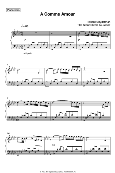 Ноты, аккорды Richard Clayderman - A Comme Amour