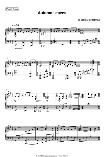 Ноты, аккорды Richard Clayderman - Autumn Leaves