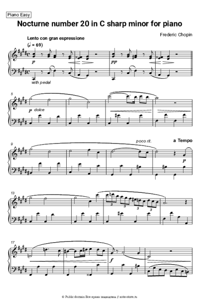 Ноты, аккорды Фридерик Шопен - Ноктюрн № 20 до-диез минор, B.49