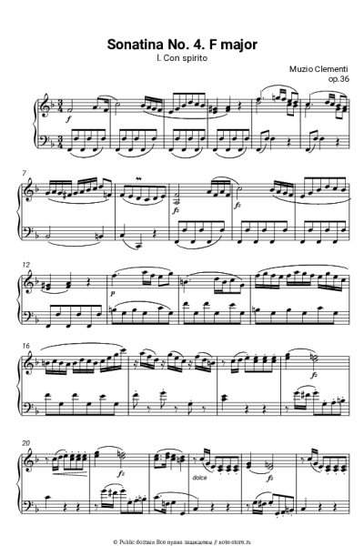 Ноты, аккорды Муцио Клементи - Сонатина соч.36, № 4 Фа Мажор, Часть 1. Con spirito