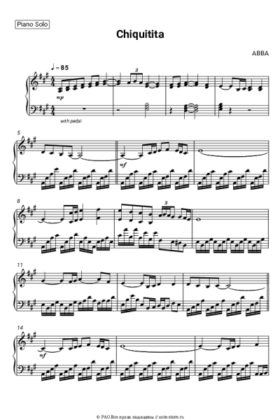 Ноты, аккорды ABBA - Chiquitita