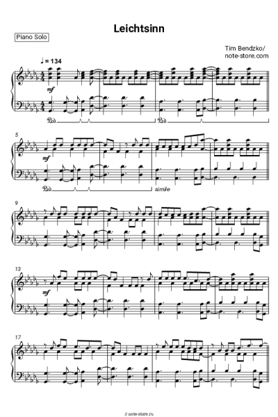 Ноты, аккорды Tim Bendzko - Leichtsinn