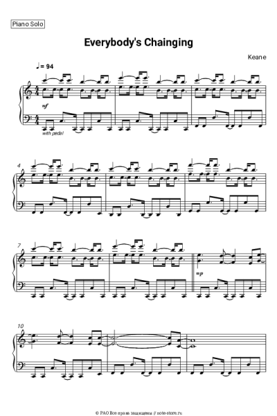 Ноты, аккорды Keane - Everybody's Changing