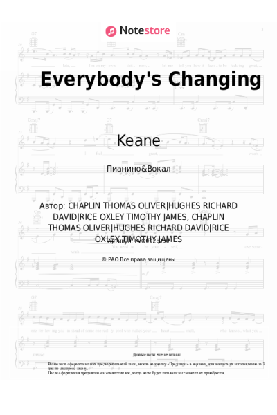 Ноты, аккорды Keane - Everybody's Changing