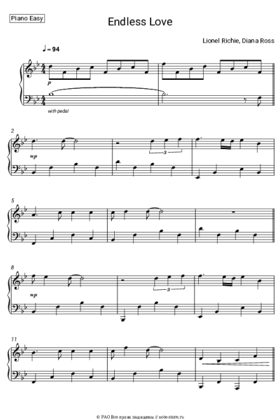 Ноты, аккорды Lionel Richie, Diana Ross - Endless Love