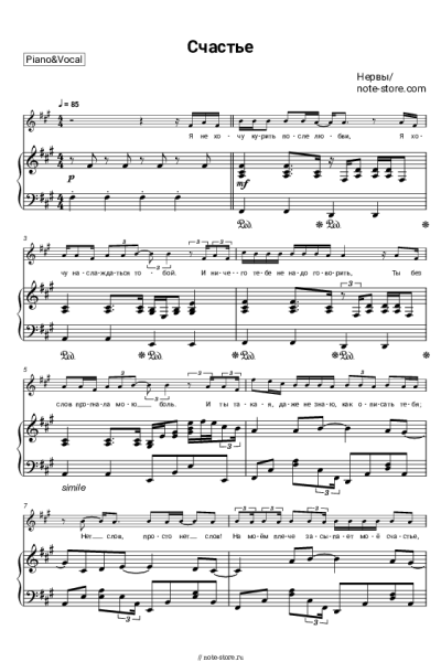 Ноты, аккорды Нервы - Счастье