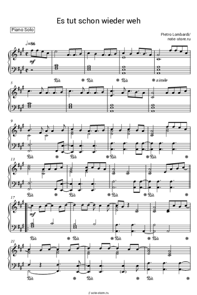 Ноты, аккорды Pietro Lombardi - Es tut schon wieder weh