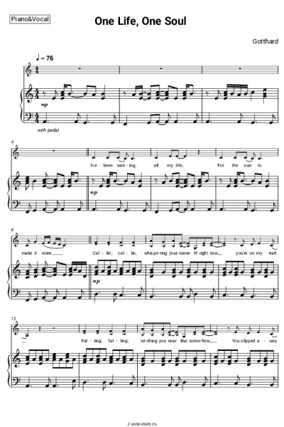 Ноты, аккорды Gotthard - One Life, One Soul