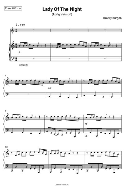 Ноты, аккорды Dmitry Kurgan - Lady Of The Night (Long Version)